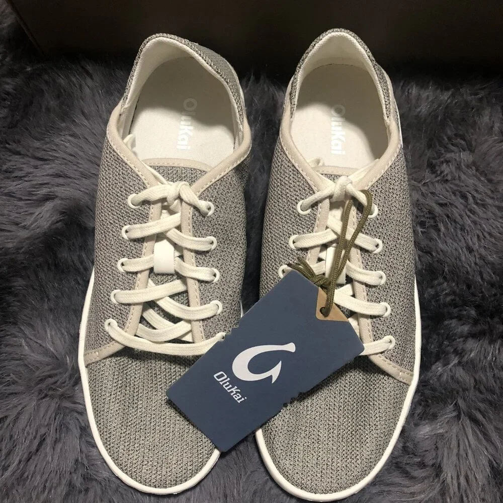 Olukai Womens Pehuea Li Lace up Canvas Sneakers Shoes, Size 8, Tapa/White Sand